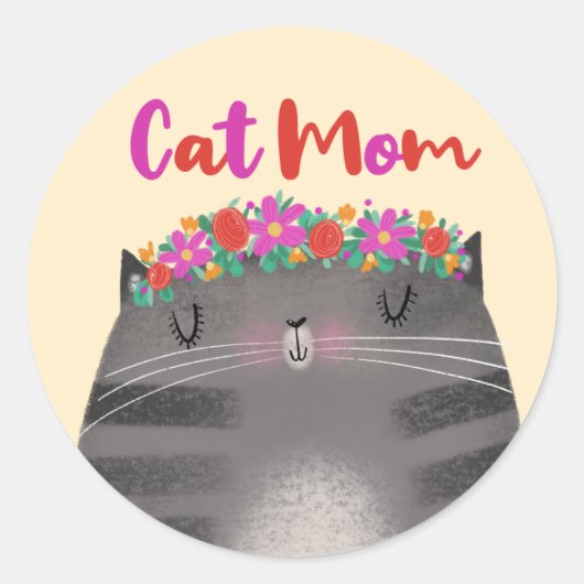 Cat mama ronde sticker (Voorkant)