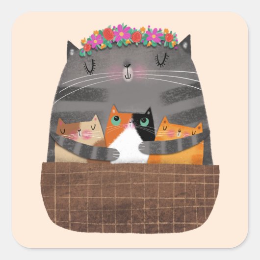 Cat mama vierkante sticker (Voorkant)