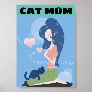 CAT-MAMVROUWENMEISJE EN CAT-ART-POSTER POSTER