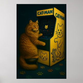 Cat-Man Arcade - Retro Gaming Cat Poster