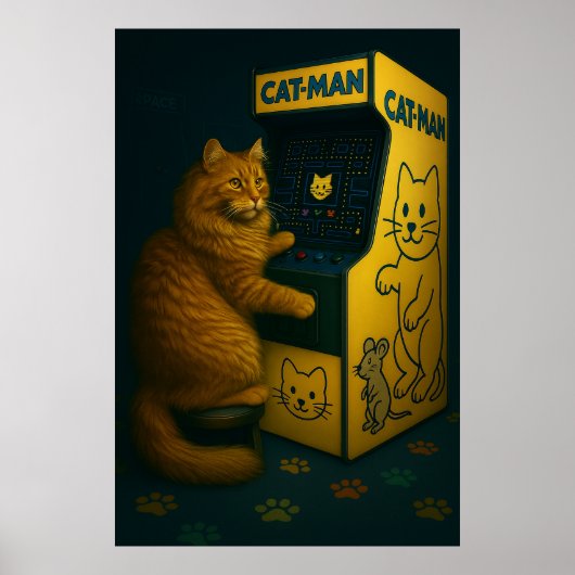 Cat-Man Arcade - Retro Gaming Poster de chat (Devant)
