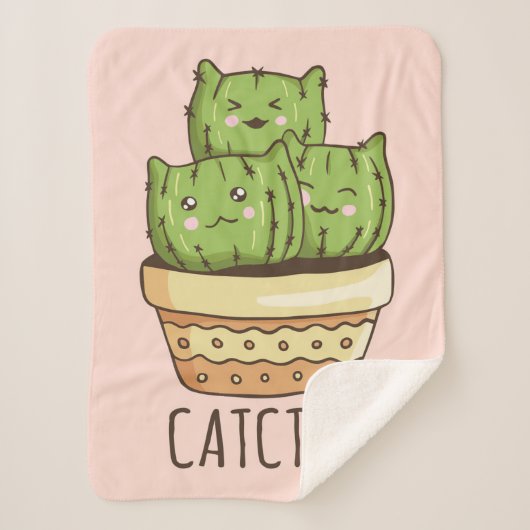 Cat Meets Cactus Sherpa Deken (Voorkant)
