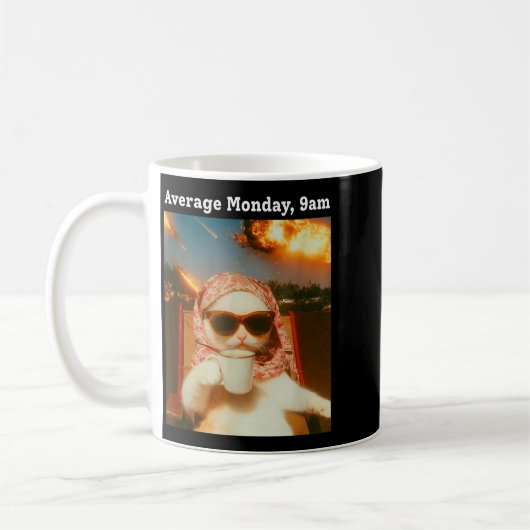 Cat Meme Average Monday 9am Funny Sarcastic Back T Koffiemok (Links)