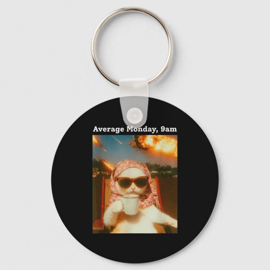 Cat Meme Average Monday 9am Funny Sarcastic Back T Sleutelhanger (Voorkant)