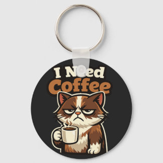 CAT MEME “I NEED COFFE” SLEUTELHANGER