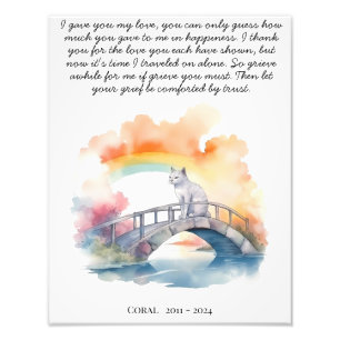 Cat Memorial Gift Pet Loss Sympathie Gedicht Foto Afdruk