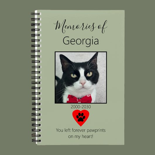 Cat Memorial Journal Sage Green