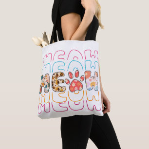 CAT MEOW IN VERSCHILLENDE PRINTS EN LETTERTYPEN DRAAGTAS