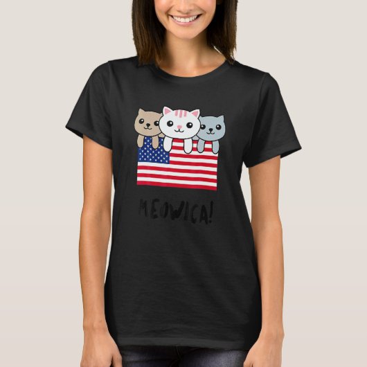 Cat Meowica Independence Day Patriot USA Flag T-shirt (Voorkant)