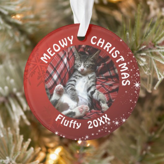 Cat MEOWY CHRISTMAS 2 Foto Red Ornament (Boom)