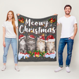 Cat Meowy Family Matching Kerstpyjama Santa Fleece Deken