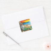 Cat Mermaid 25 Beach Sunset Vierkante Sticker (Envelop)
