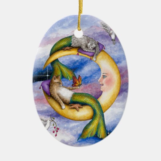 Cat Mermaid 29 Keramisch Ornament (Voorkant)
