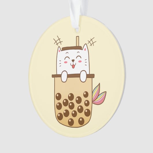 Cat Mermaid Boba Milk Tea Ornament (voorkant)