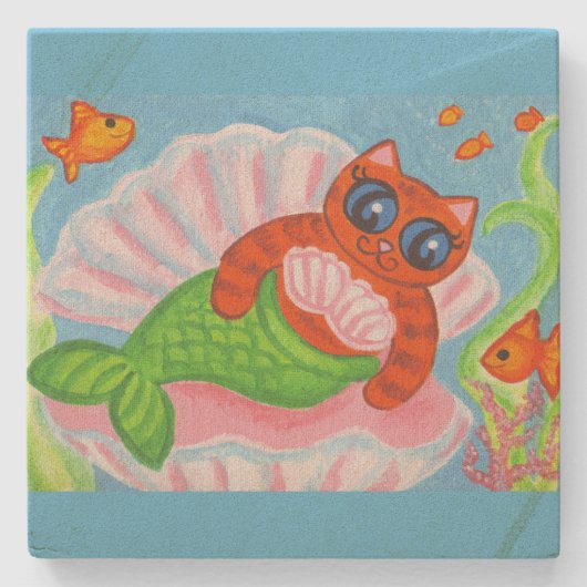 Cat Mermaid Coaster  Stenen Onderzetter (Voorkant)