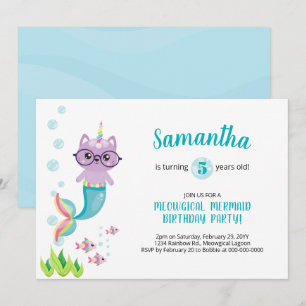 Cat Mermaid Unicorn onder de Zee Birthday Party Kaart