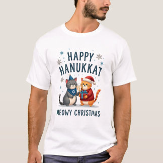 Cat Merry Christmas Happy Hanukkah Jewish Christia T-shirt