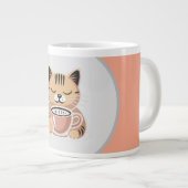 Cat met Coffee Mug | Cozy Cat Lover Gift Extra Grote Beker (Voorkant rechts)