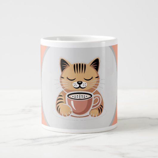 Cat met Coffee Mug | Cozy Cat Lover Gift Extra Grote Beker (Voorkant)