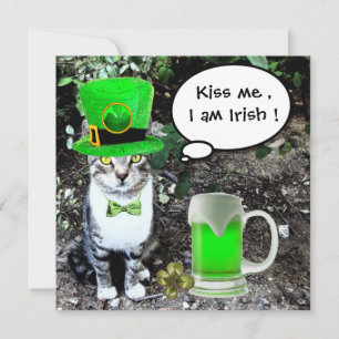 CAT MET GROENE IRISH BEER ST PATRICK'S DAY PARTY KAART