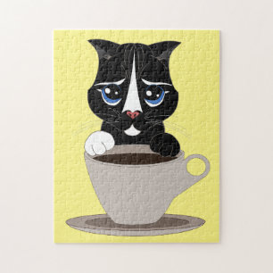 CAT MET KOFFIE CUP PUZZZLE LEGPUZZEL