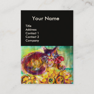 CAT MET RODE RIBBON EN ZONLOWERS MONOGRAM VISITEKAARTJE