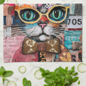 Cat Mixed Mixed Paper Collage Kitchen Towel Theedoek (Gevouwen)