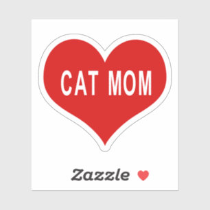 CAT MOM Red Love Heart Vinyl Sticker