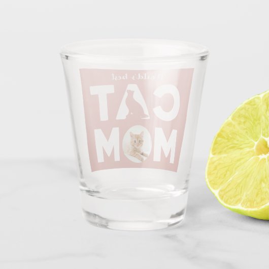 CAT MOM, uw foto, roze Shot Glas (Achterkant)