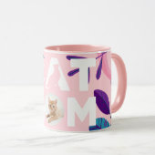 CAT MOM, Votre Photo, Fleurs Roses & Mug Feuille (Devant droit)