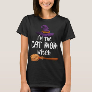 Cat Mom Witch Funny Halloween Kostuum Pet & Bezem T-shirt
