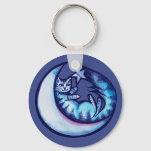 Cat Moon Caturday Star Art Paarse Moon Cat Sleutelhanger