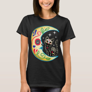 Cat & Moon Sugar Skull Dia de Los Muertos, Dag van T-shirt
