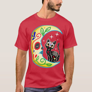 Cat & Moon Sugar Skull Dia de Los Muertos, Dag van T-shirt