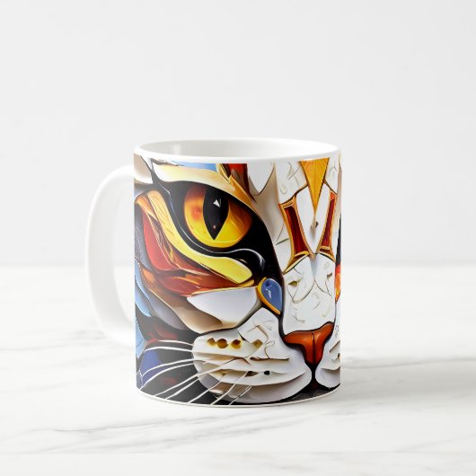 Cat Mosaic Vitrage Conception Café Mug (Devant gauche)