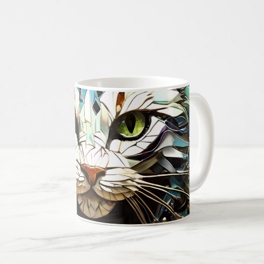 Cat Mosaic Vitrage Conception Café Mug (Devant droit)