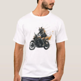 CAT Motorcycle Samurai Dark Fantasy Waterverf Kuns T-shirt