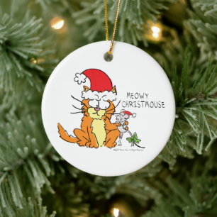 Cat Mouse Kerstmis Funny Cartoon Cute Keramisch Ornament