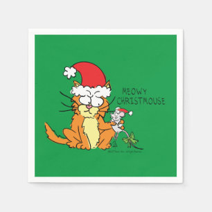 Cat Mouse Kerstmis Funny Cartoon Cute Servet