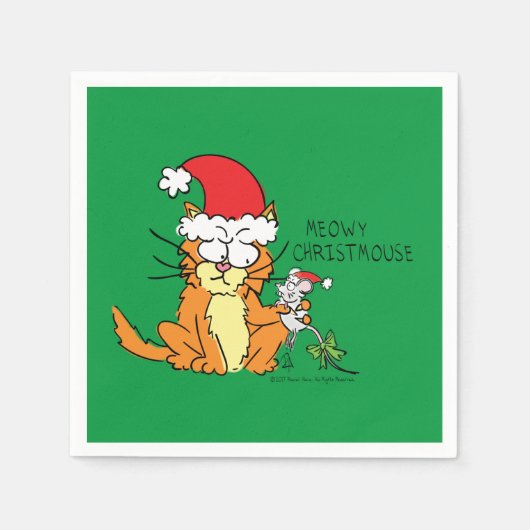 Cat Mouse Kerstmis Funny Cartoon Cute Servet (Voorkant)