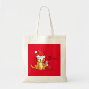 Cat Mouse Kerstmis Funny Cartoon Cute Tote Bag