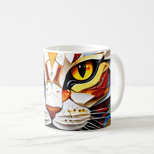 Cat Mozaïek Glas in lood Design Koffie Mok (Voorkant rechts)