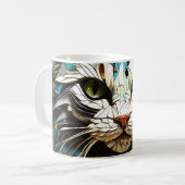 Cat Mozaïek Glas in lood Design Koffie Mok (Voorkant links)