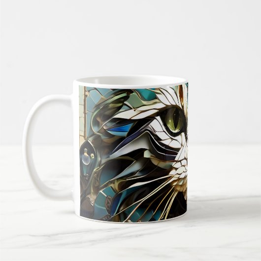 Cat Mozaïek Glas in lood Design Koffie Mok (Links)