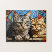 Cat Mozaïek Glas in lood Designer Puzzel Legpuzzel (Horizontaal)