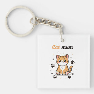 Cat Mum - Cute Orange Tabby Cartoon with Paw Print Sleutelhanger