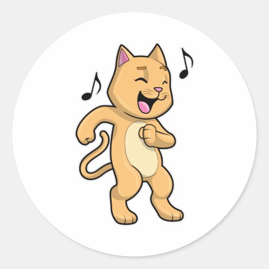 Cat Music Dance Ronde Sticker (Voorkant)