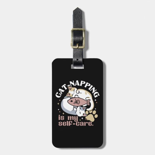 Cat-Napping is mijn zelfzorg Schattigee Cat Quote Bagagelabel (Voorkant verticaal)