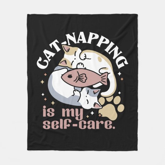Cat-Napping is mijn zelfzorg Schattigee Cat Quote Fleece Deken (Voorkant)