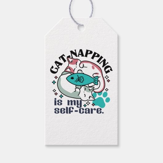 Cat-Napping is mijn zelfzorg: Schattigee slaperige Cadeaulabel (Voorkant)